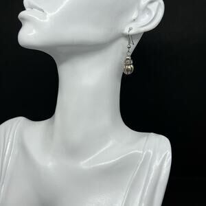 Gunmetal Gray Ribbed Bead Drop Earrings Dark Silver Gothic Industrial Style